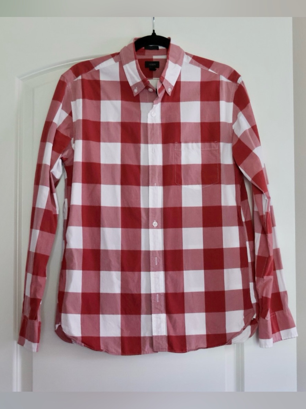 J. Crew Men’s Red and White Buffalo Check Button-Down Shirt - Medium
